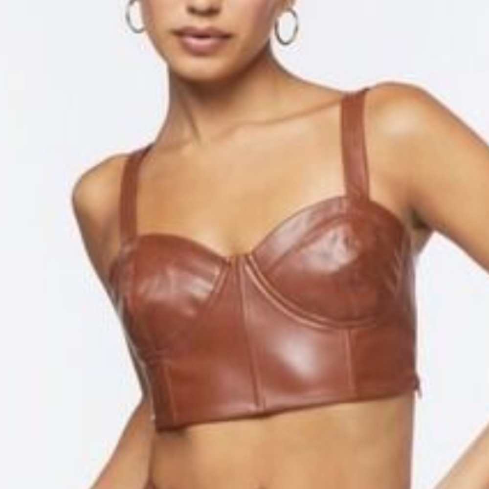 SHEIN Chestnut Faux Leather Crop Top